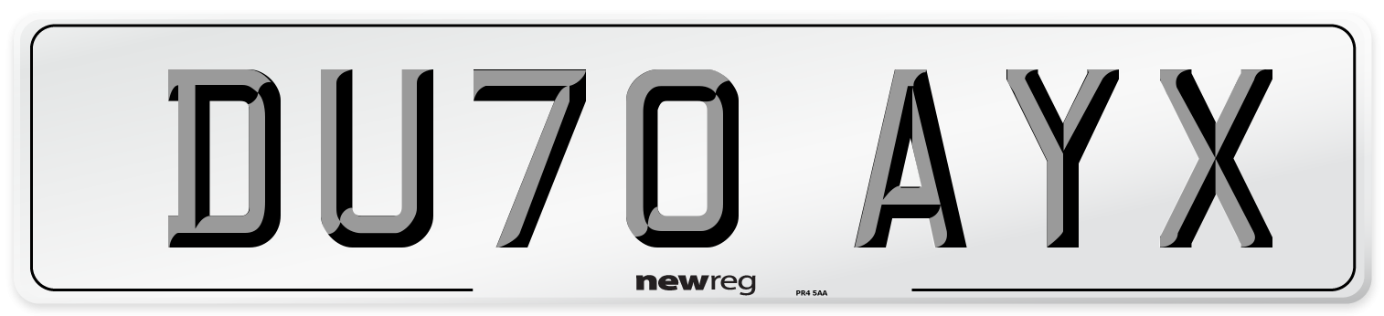 DU70 AYX Front Number Plate