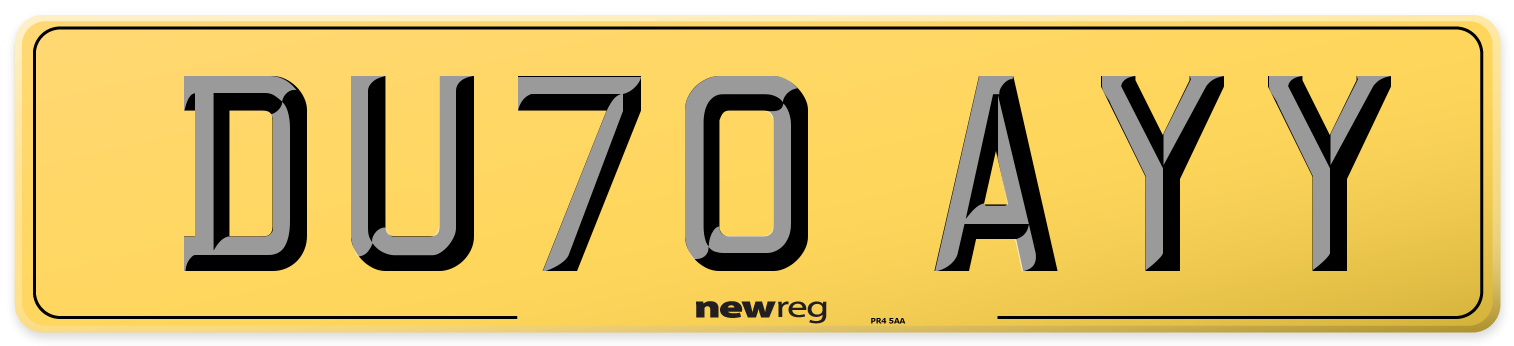 DU70 AYY Rear Number Plate