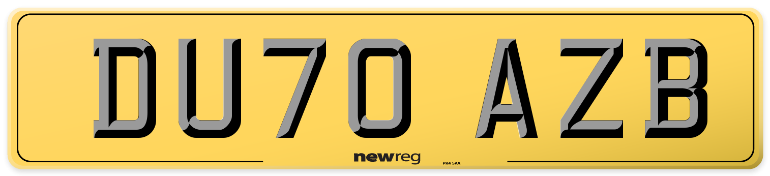 DU70 AZB Rear Number Plate