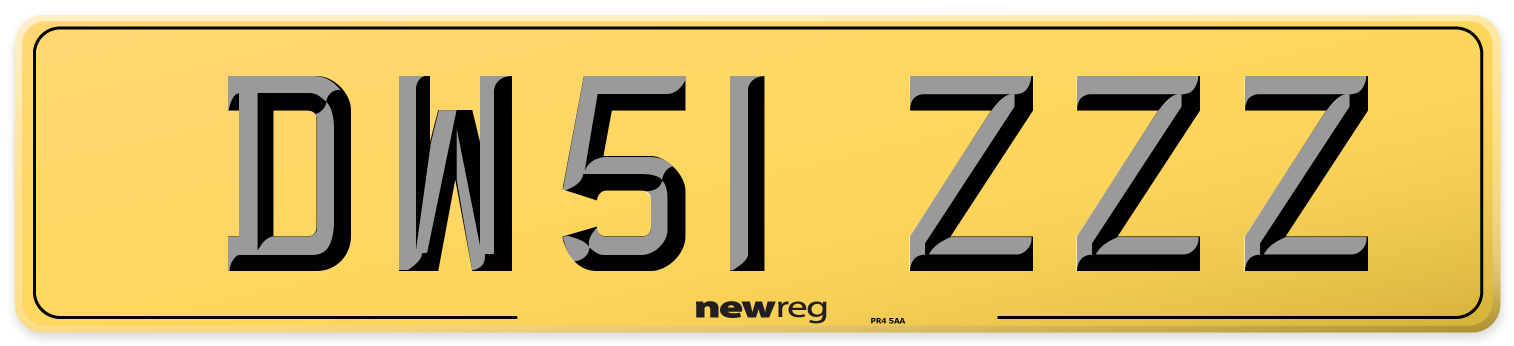 DW51 ZZZ Rear Number Plate
