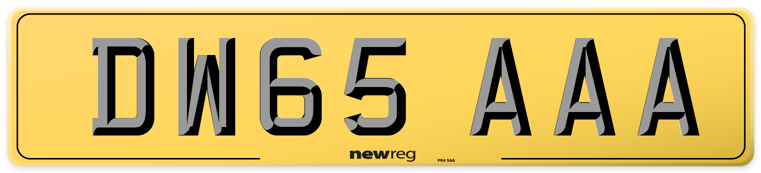 DW65 AAA Rear Number Plate