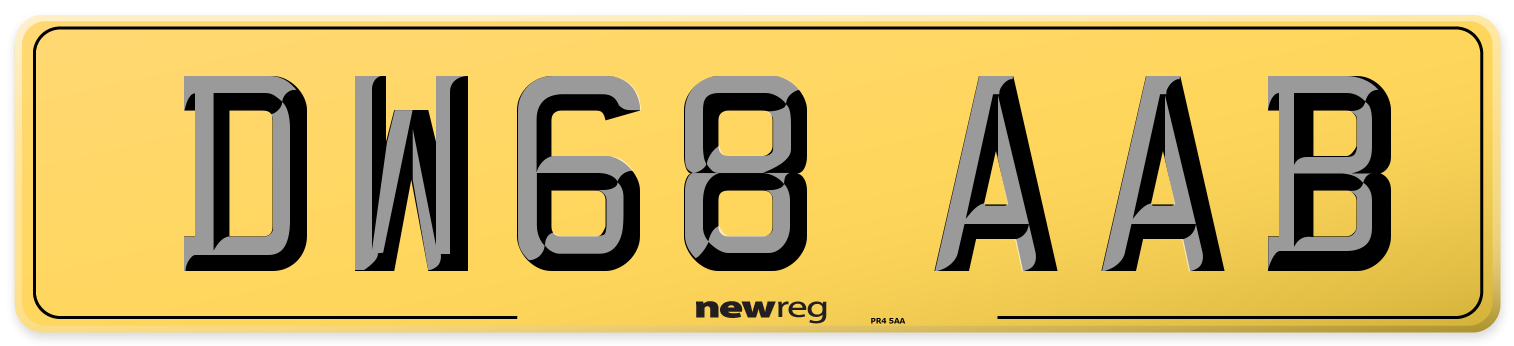 DW68 AAB Rear Number Plate
