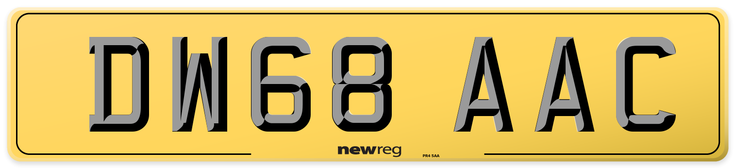 DW68 AAC Rear Number Plate