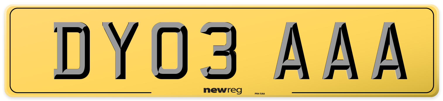 DY03 AAA Rear Number Plate