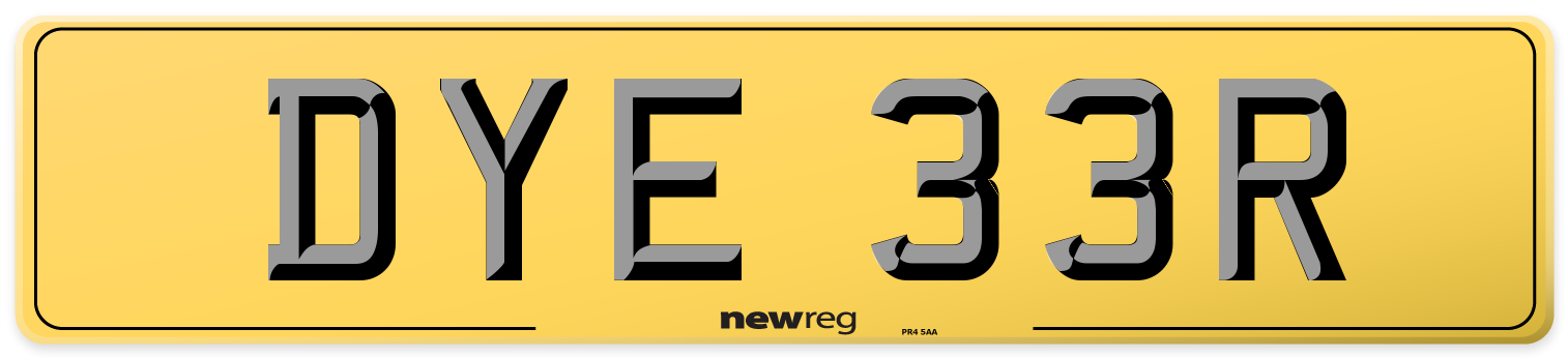 DYE 33R Rear Number Plate