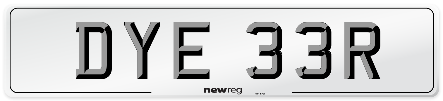 DYE 33R Front Number Plate