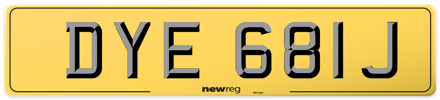 DYE 681J Rear Number Plate