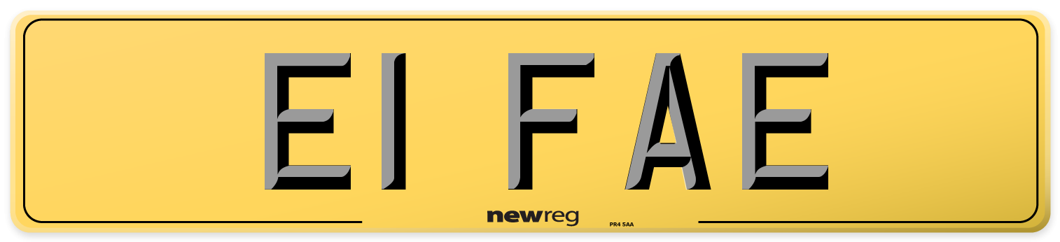 E1 FAE Rear Number Plate