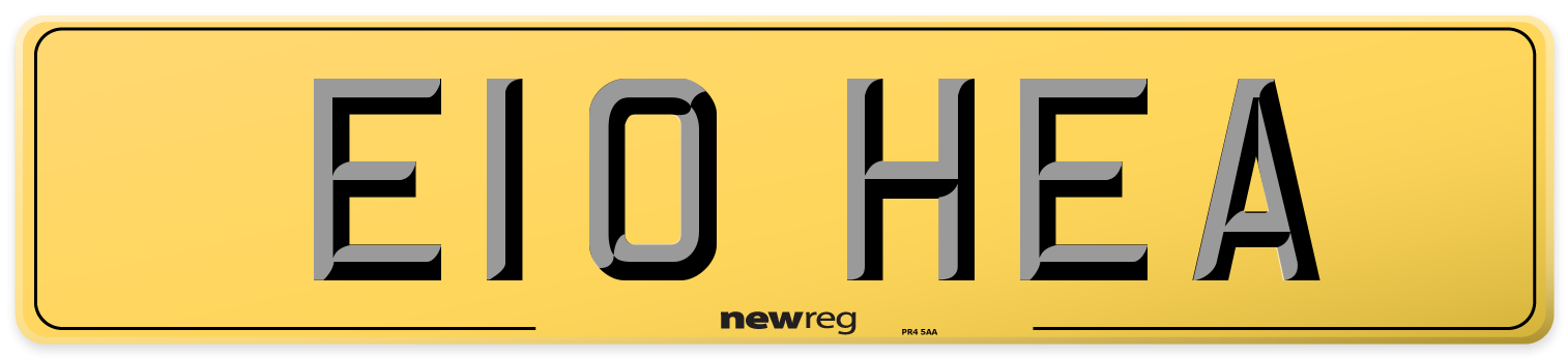 E10 HEA Rear Number Plate