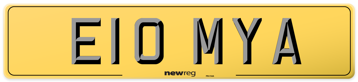 E10 MYA Rear Number Plate