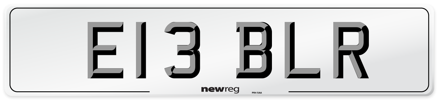 E13 BLR Front Number Plate
