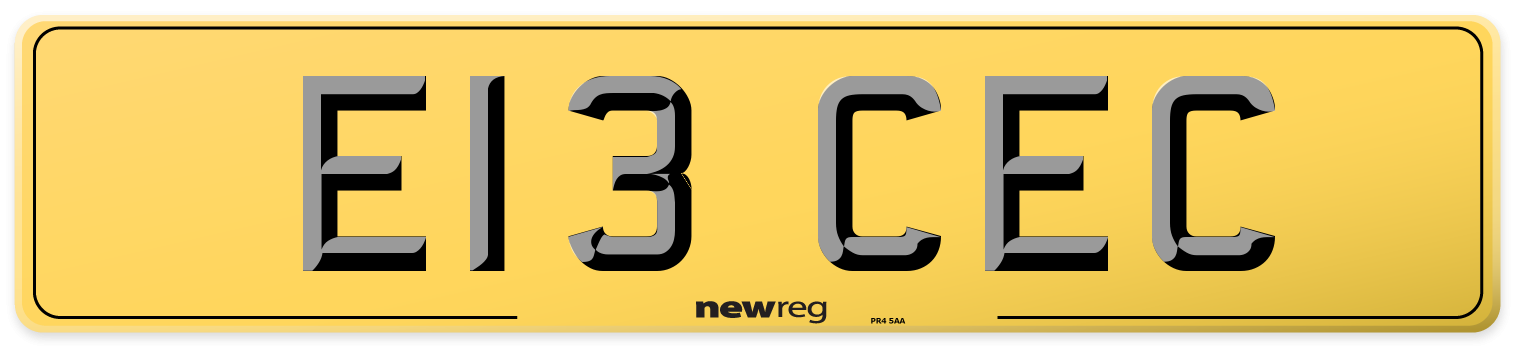 E13 CEC Rear Number Plate