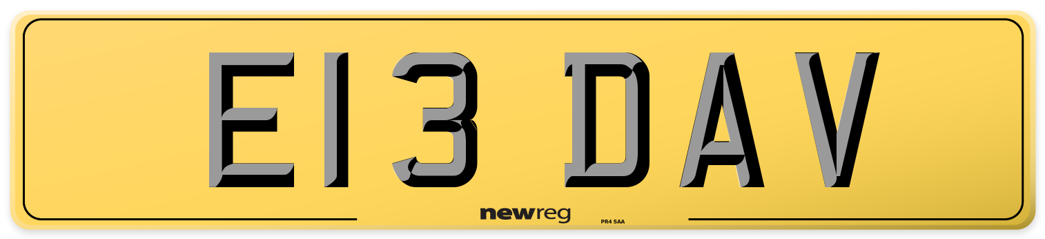 E13 DAV Rear Number Plate