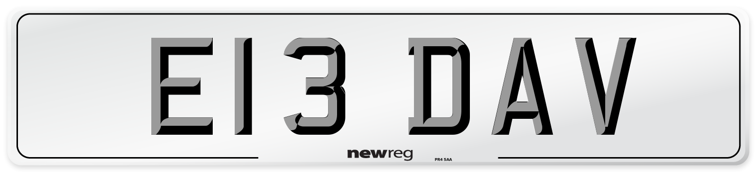 E13 DAV Front Number Plate