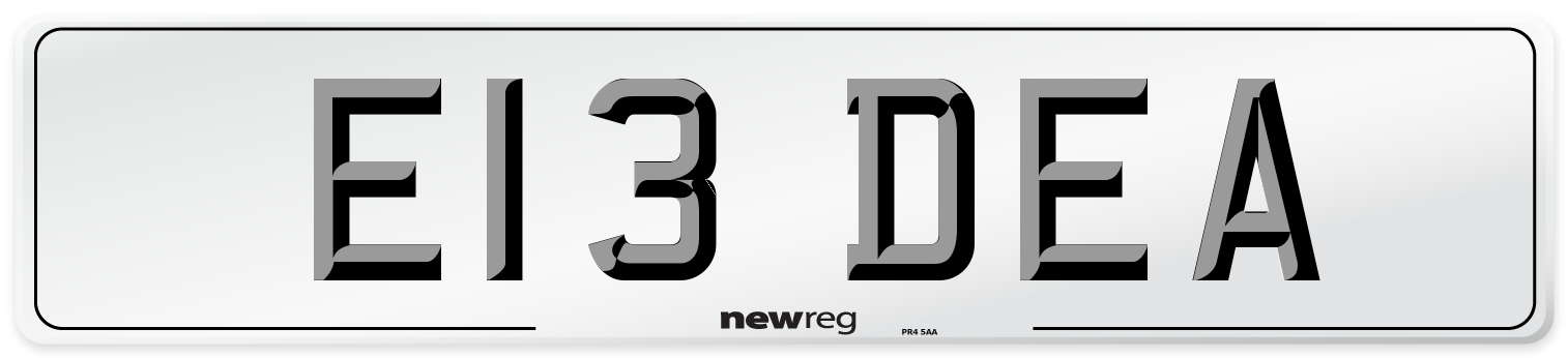 E13 DEA Front Number Plate