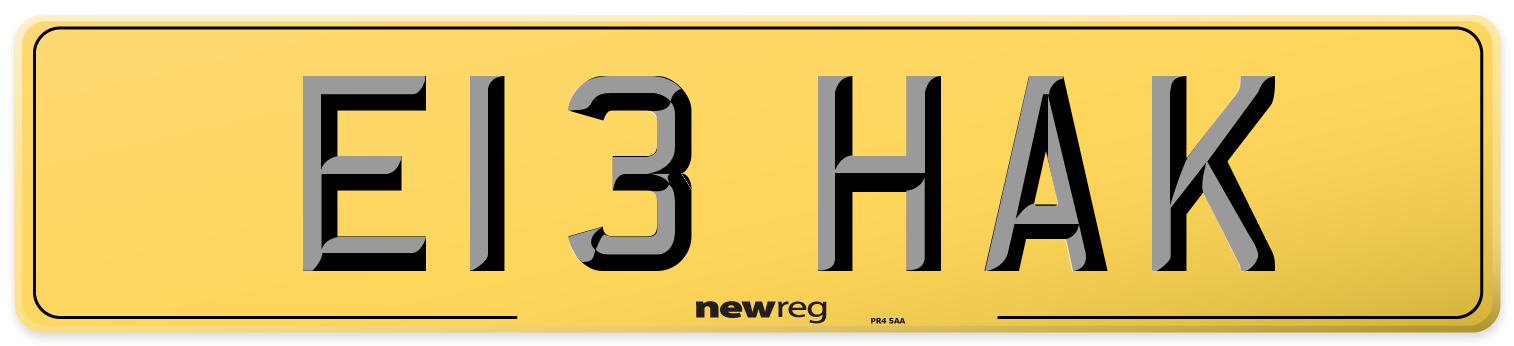 E13 HAK Rear Number Plate