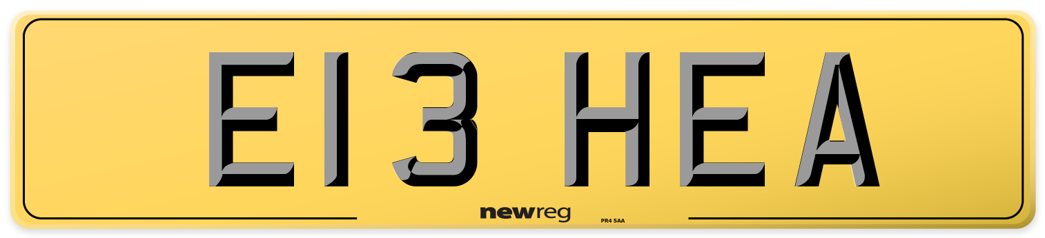 E13 HEA Rear Number Plate