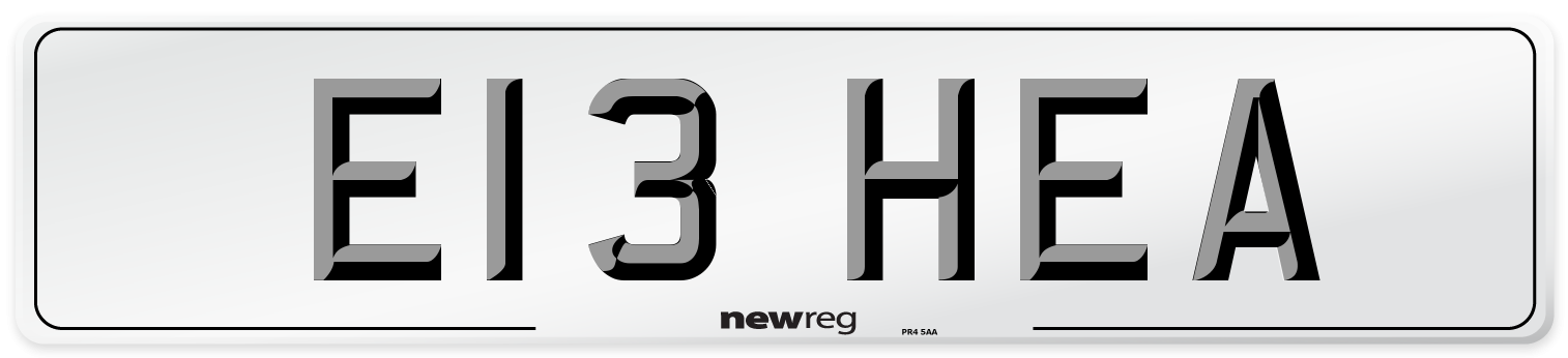 E13 HEA Front Number Plate