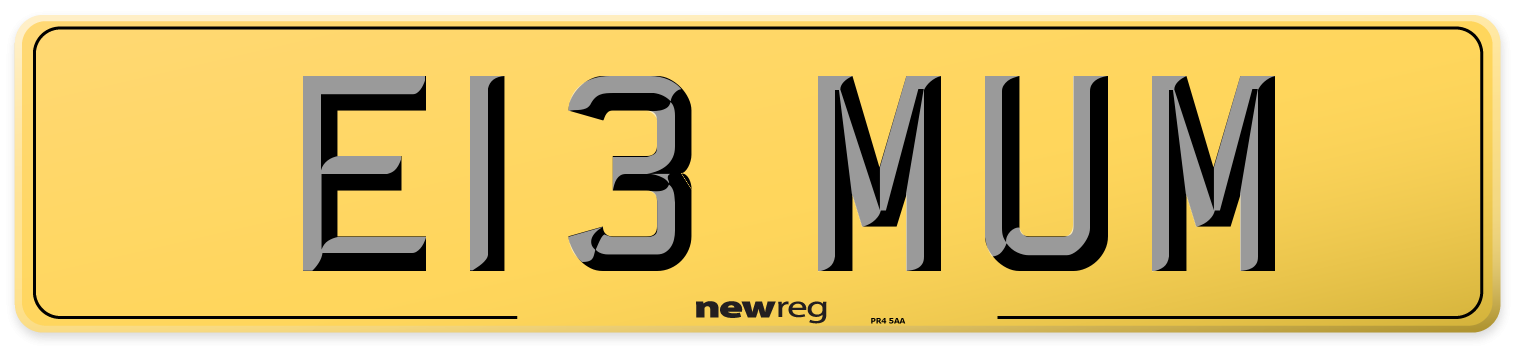 E13 MUM Rear Number Plate