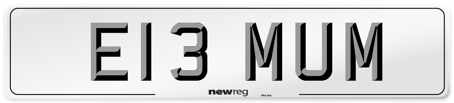 E13 MUM Front Number Plate
