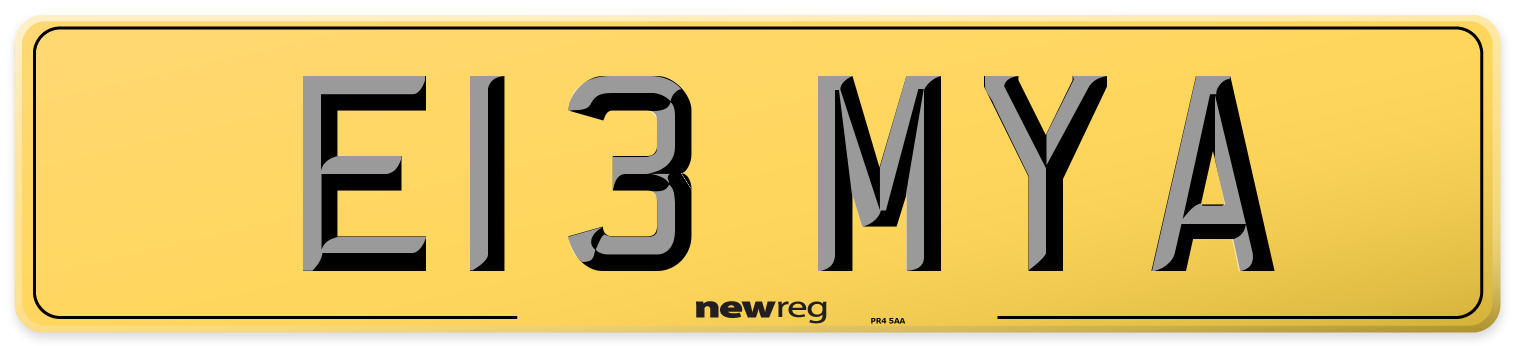 E13 MYA Rear Number Plate