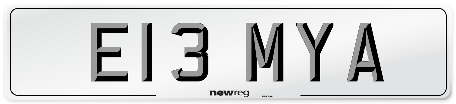 E13 MYA Front Number Plate