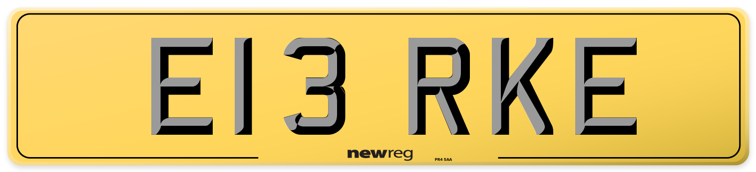 E13 RKE Rear Number Plate