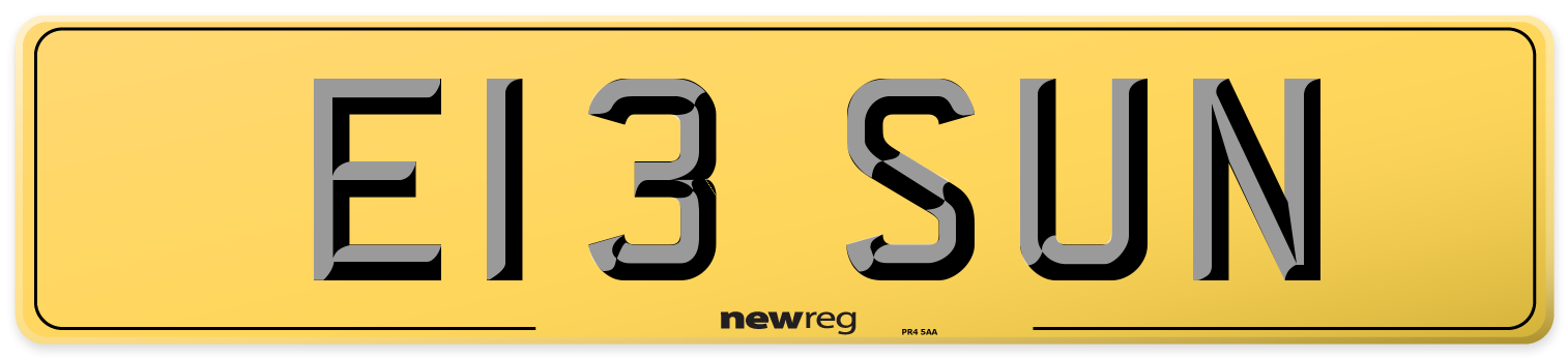 E13 SUN Rear Number Plate