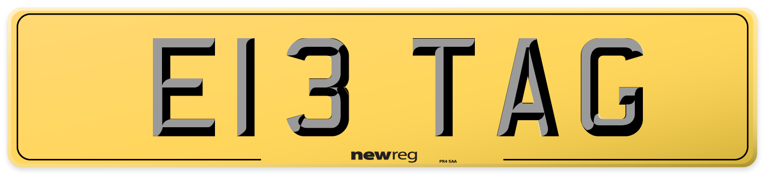 E13 TAG Rear Number Plate