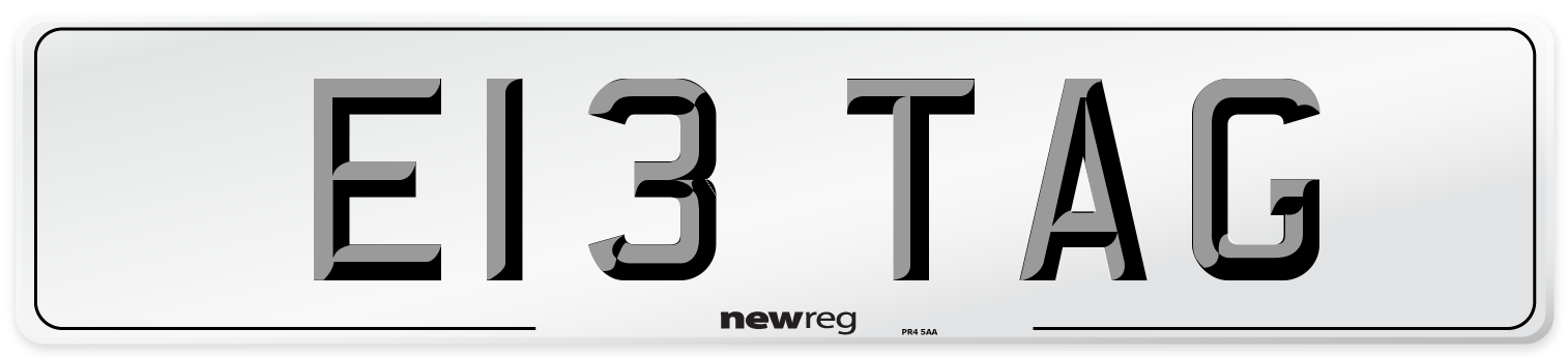 E13 TAG Front Number Plate