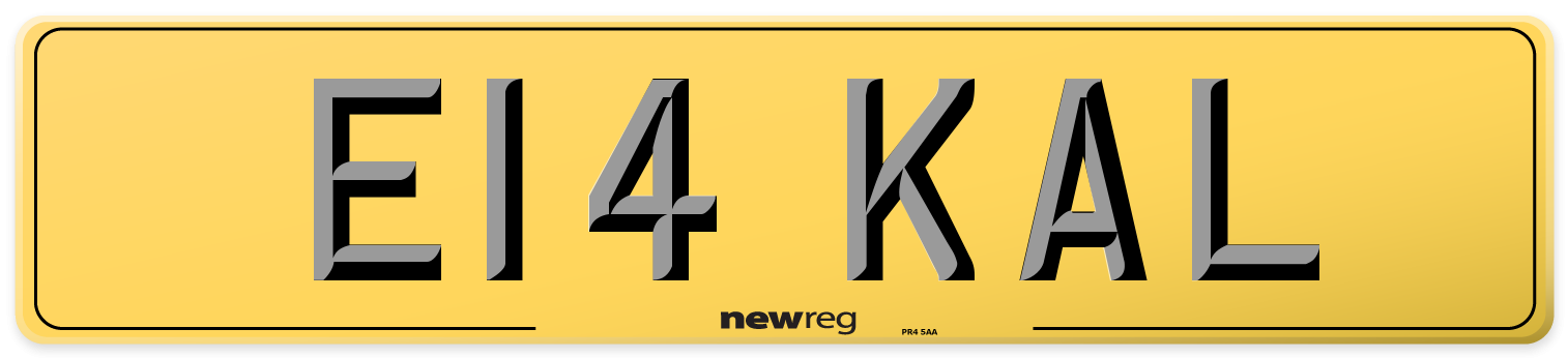 E14 KAL Rear Number Plate