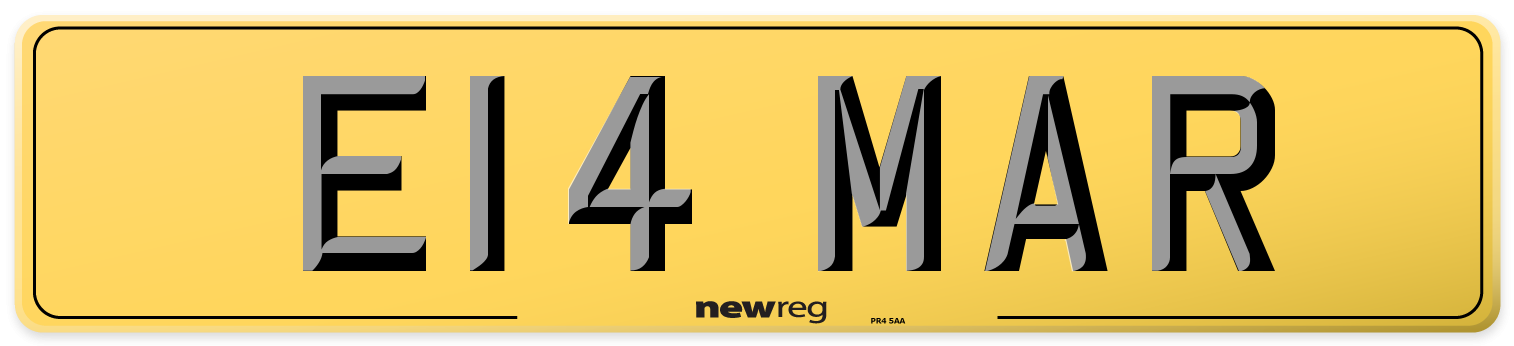 E14 MAR Rear Number Plate