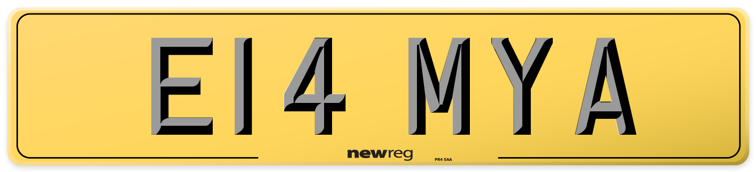 E14 MYA Rear Number Plate