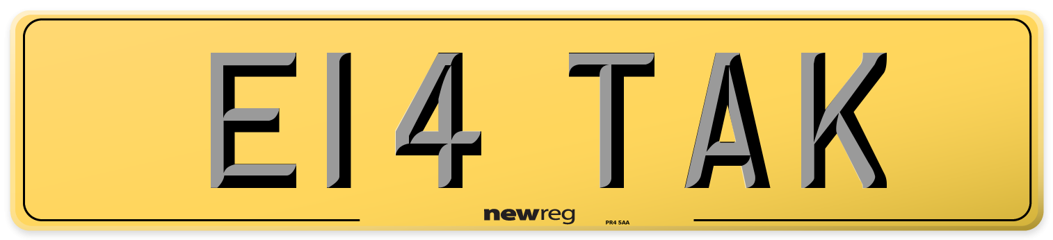 E14 TAK Rear Number Plate