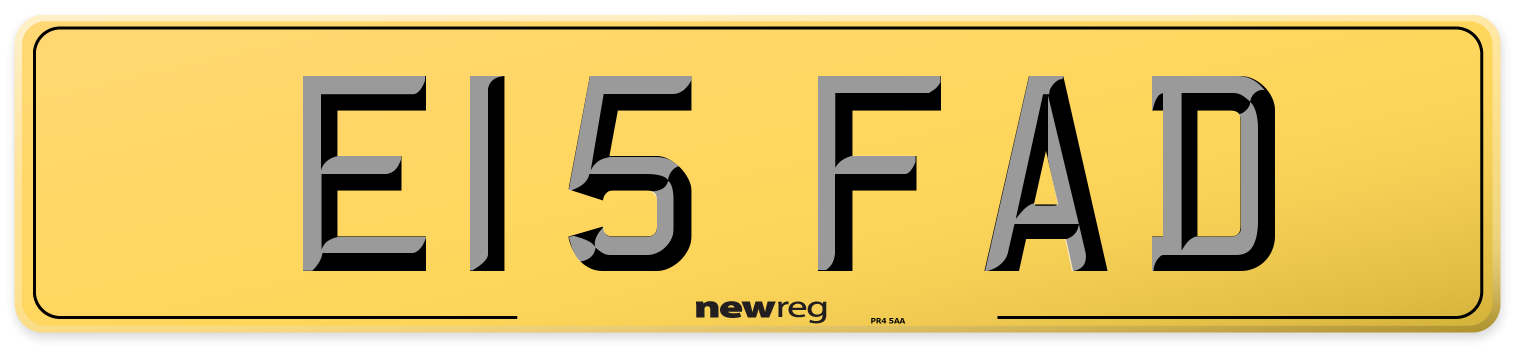 E15 FAD Rear Number Plate