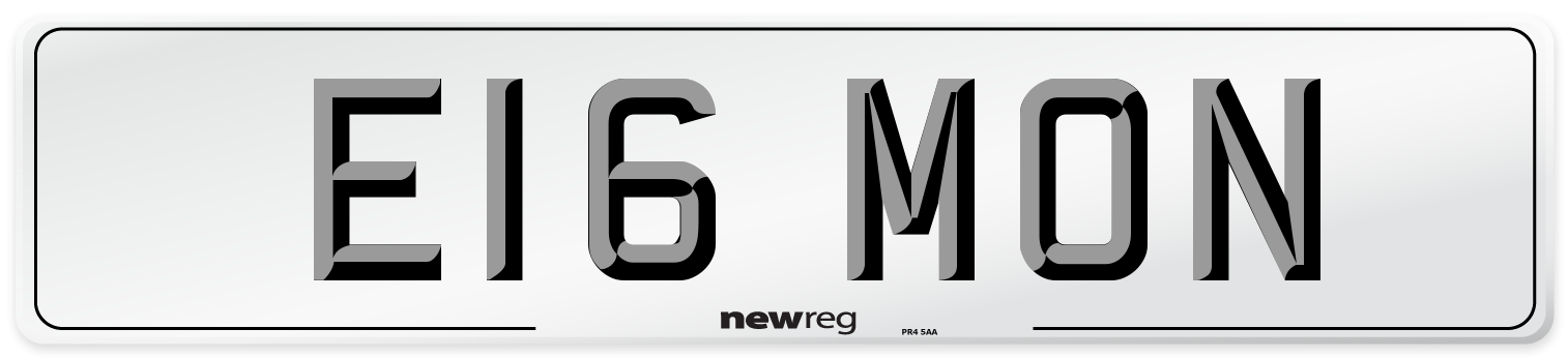E16 MON Front Number Plate