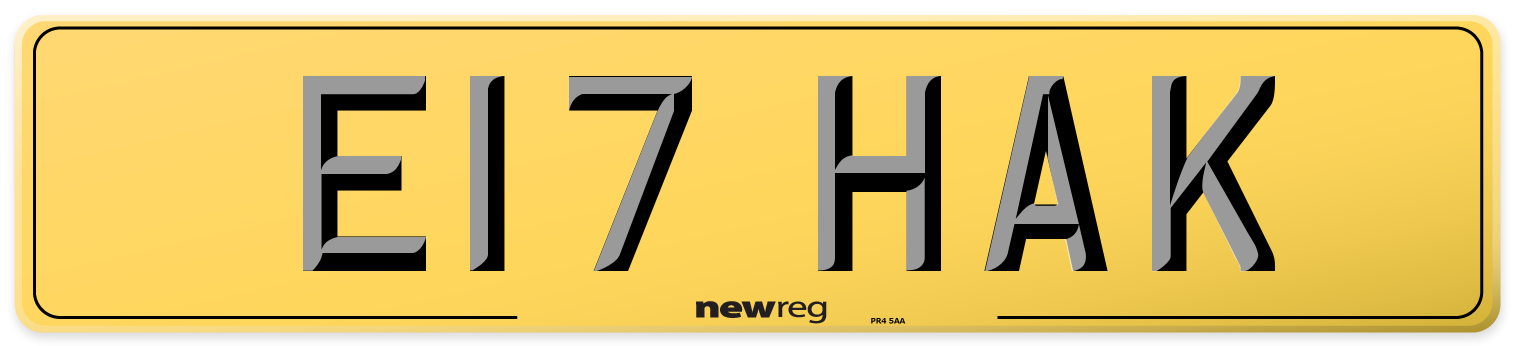 E17 HAK Rear Number Plate