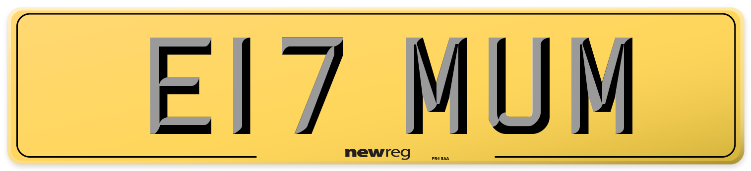 E17 MUM Rear Number Plate