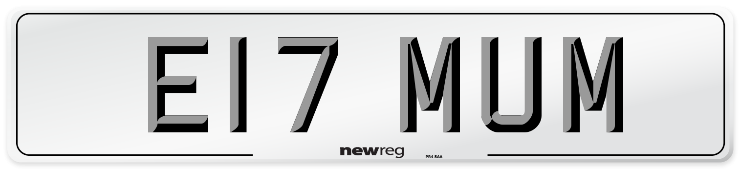 E17 MUM Front Number Plate