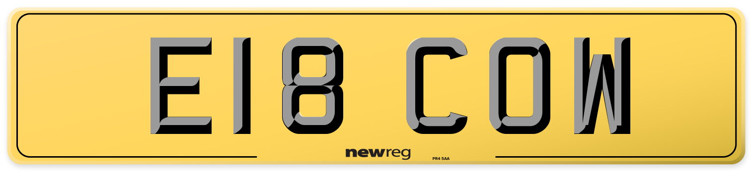 E18 COW Rear Number Plate