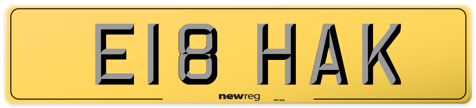 E18 HAK Rear Number Plate