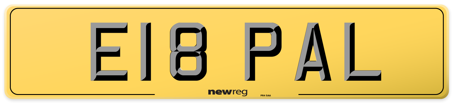 E18 PAL Rear Number Plate