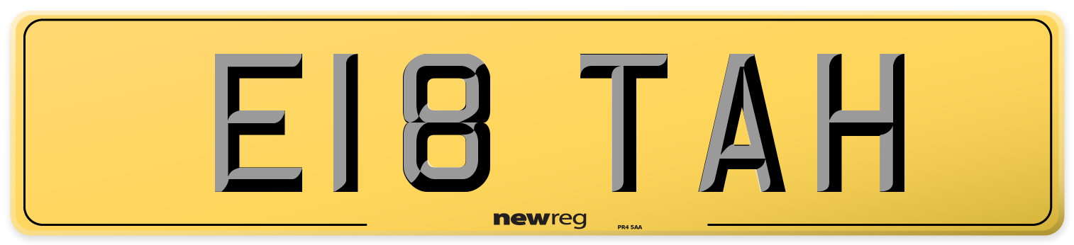 E18 TAH Rear Number Plate