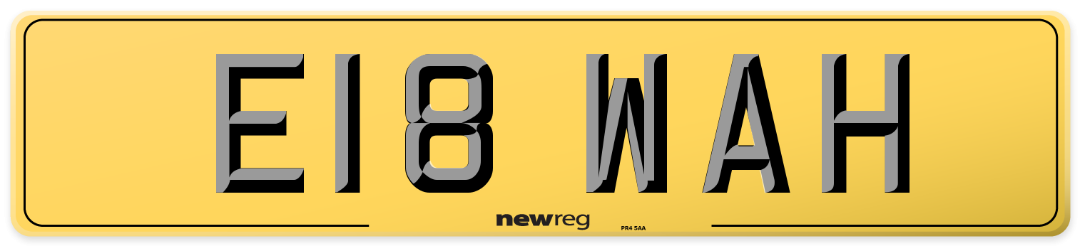 E18 WAH Rear Number Plate
