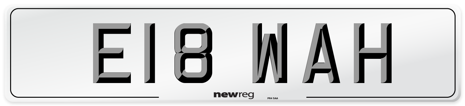 E18 WAH Front Number Plate