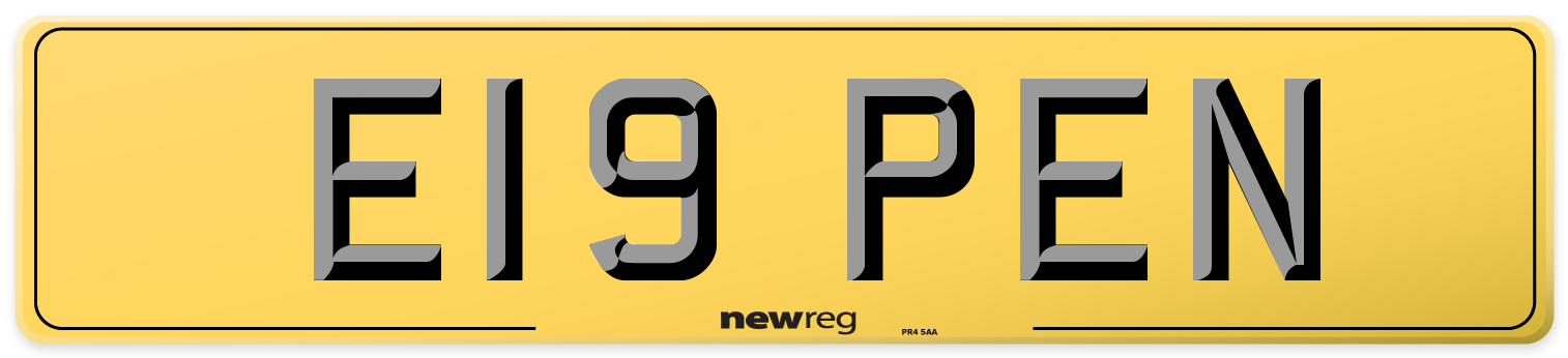E19 PEN Rear Number Plate