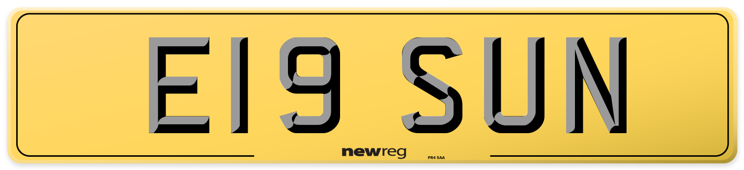 E19 SUN Rear Number Plate