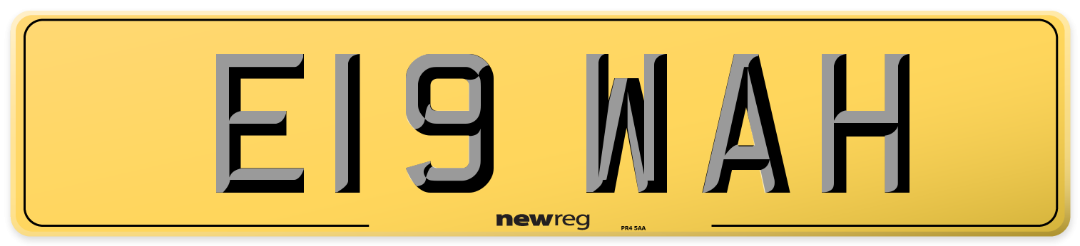 E19 WAH Rear Number Plate