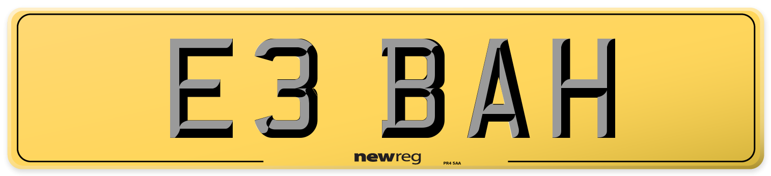 E3 BAH Rear Number Plate