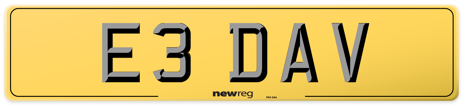 E3 DAV Rear Number Plate